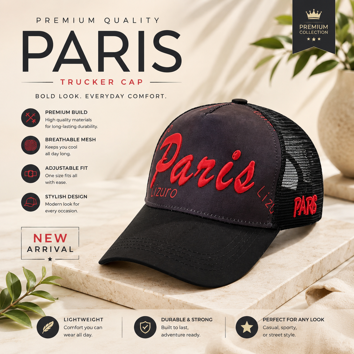 New Paris Scarlet Premium Trucker Cap