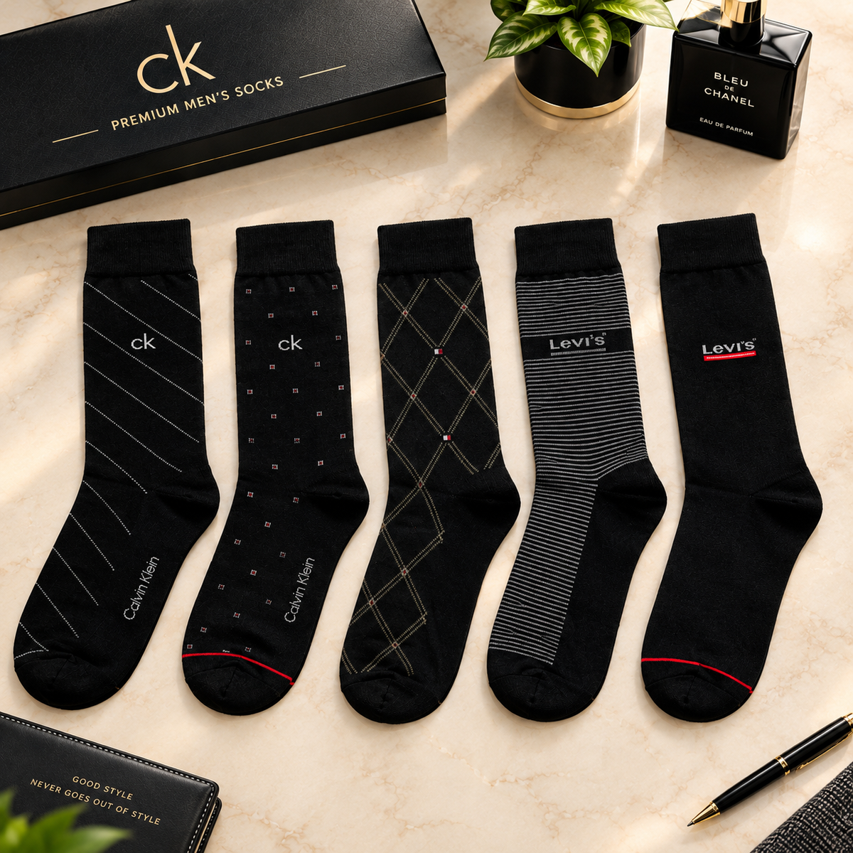 Executive Black Premium Pattern Socks Gift pack of 5