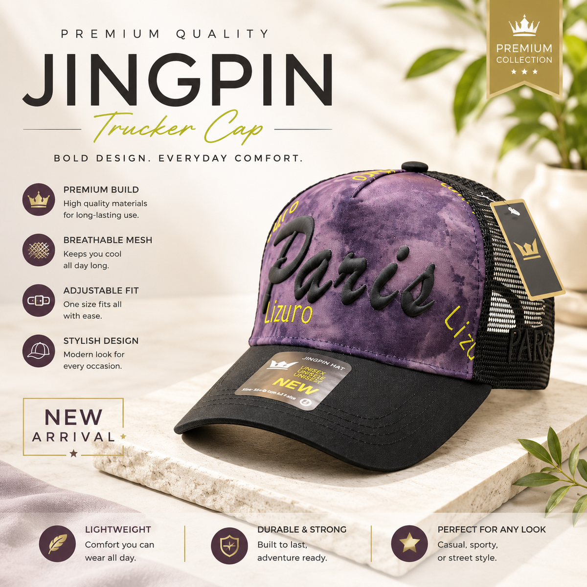 New Paris Black Premium Trucker Cap
